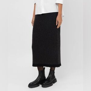 The Row Damaris Midi Skirt | Grey | Cotton Cashmere Ribbed Knit